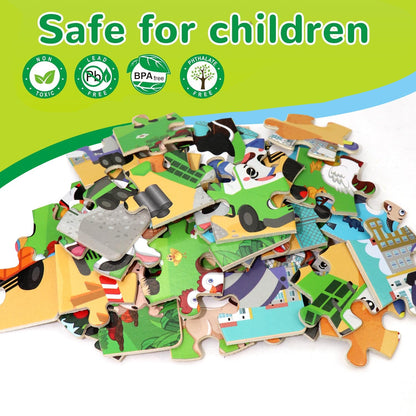 Wooden Puzzles for Kids Ages 3-5, 6 Packs 24 PCs Jigsaw Puzzles Preschool Educational Brain Teaser Boards Toys Gifts for Children, Wood Puzzles for 3 4 5 6 Year Old Boys Girls