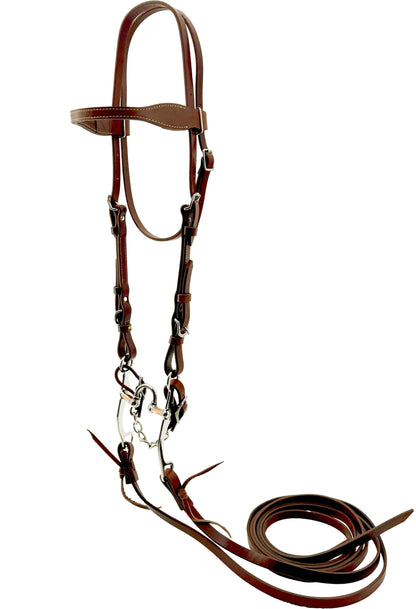 Jeereal Tack Bridle with Single Cheek Buckle Includes Stainless Steel 5" Correction Bit,5/8" x 7' Leather Split Reins and Leather Single Flat Link Chain Curb Strap