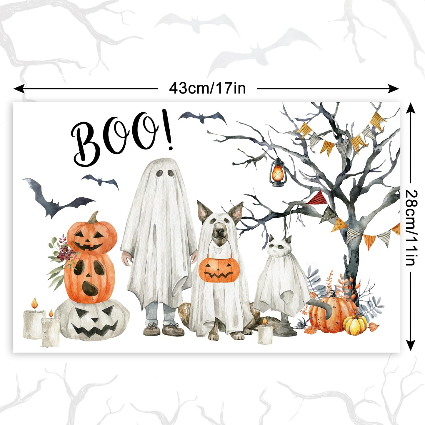 JarThenaAMCS 50Pcs Halloween Boo Paper Placemats Ghost Pet Pumpkin Dining Table Mats Disposable Place Mats for Home Kitchen Restaurant Party Decor, 11 x 17 Inch