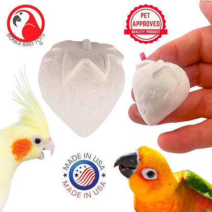 Bonka Bird Toys 1443 Mini Strawberry Calcium Treat 1" x 1" Calcium Block for Small to Medium Birds Parrots Parakeets Cockatiels Lovebirds Canaries Foraging Cage Mineral