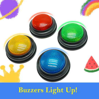 Gelabur Set of 4 Buzzers for Trivia Games, Answer Buzzers for Classroom, Family Feud Jeopardy Buzzer, Game Buzzers with Lights and Sound for Classroom, Game Show Buzzer Buttons