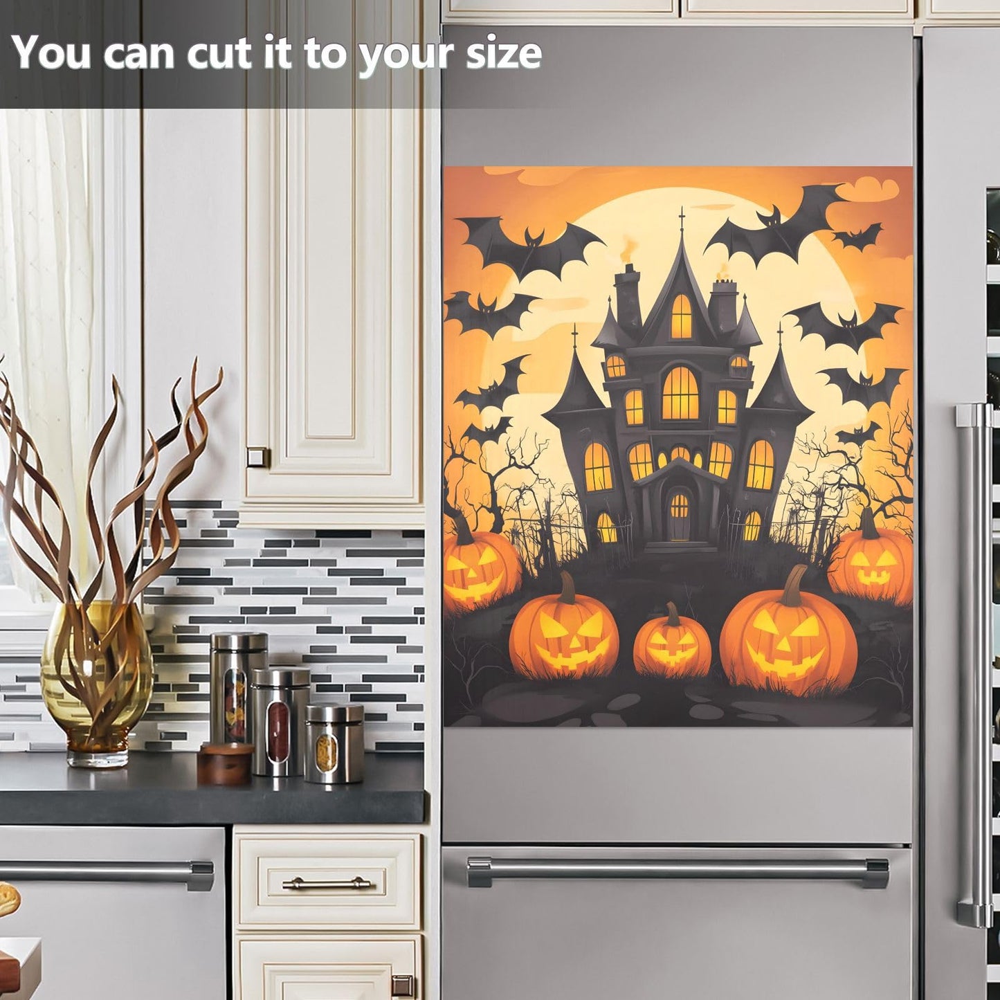 Halloween Castle Pumpkin Dishwasher Magnet Cover Panel,Magnetic Dishwasher Covers Refrigerator Sticker Decal Halloween Decorative Washing Machine Cover for Home Kitchen,23x26in