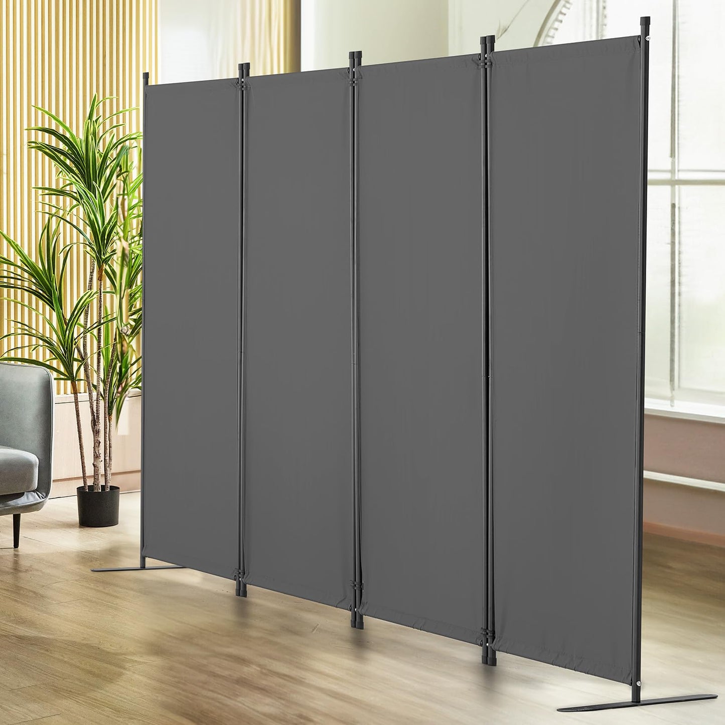 VEVOR Room Divider, 4 Panel Room Dividers and Folding Privacy Screens, Fabric Partition Room Dividers for Office, Bedroom, Dining Room, Study, Freestanding, Grey