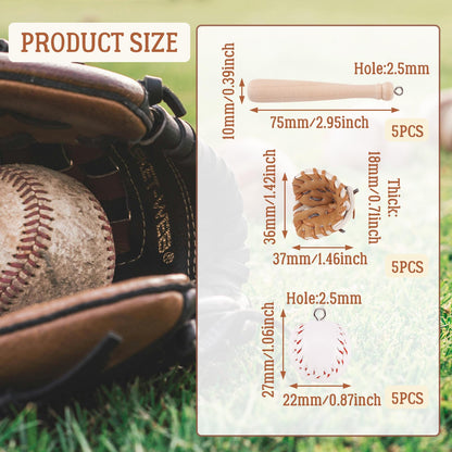 Craftdady 15pcs Sports Ball Charm Pendant Lovely Baseball Bat Glove Hanging Charm Ornament with Loop for DIY Jewelry Craft Keychain Bag Pendant