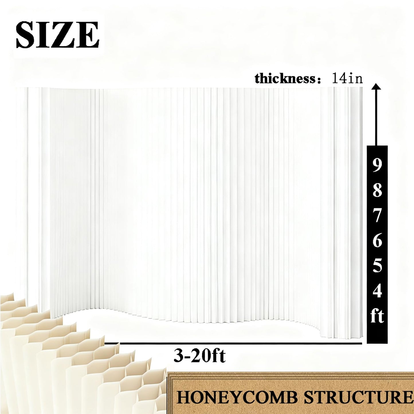WOHNZA Paper Room Divider Wall Folding Accordion, Modern Retractable Partition Privacy Screen, Decorative White Short Divider for Office Studio Living Bedroom Dorm Exhibition Display