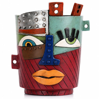 XMGZQ Abstract Cubism Face Planter,Pop Art Sculpture & Vase Decor,Unique Picasso Style Flower Pot,for 4-6 Inch Succulents & Houseplants,Drainage Hole Included,Statement Gift (Industrial)
