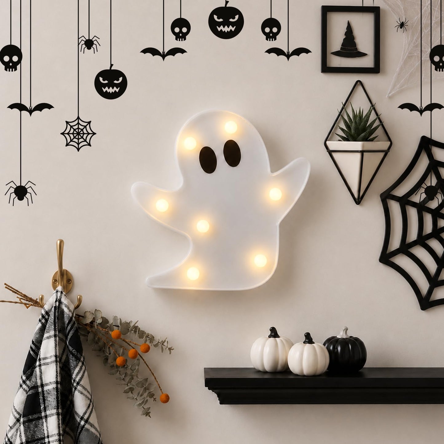 InnovTools Halloween Ghost Decorations Light Up Ghost LED Marquee Sign Cute Battery Operated Night Lights for Halloween Party Indoor Bedroom Kitchen Tabletop Mantel Home Wall Decor Party Gifts (2 Pcs)
