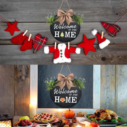 Welcome Wreaths Sign Wreaths Interchangeable Wooden Seasonal Welcome Sign Welcome to Our Home Wreath with Burlap Bow, Greenery and Seasonal Ornaments 12" Decrations for All Seasons