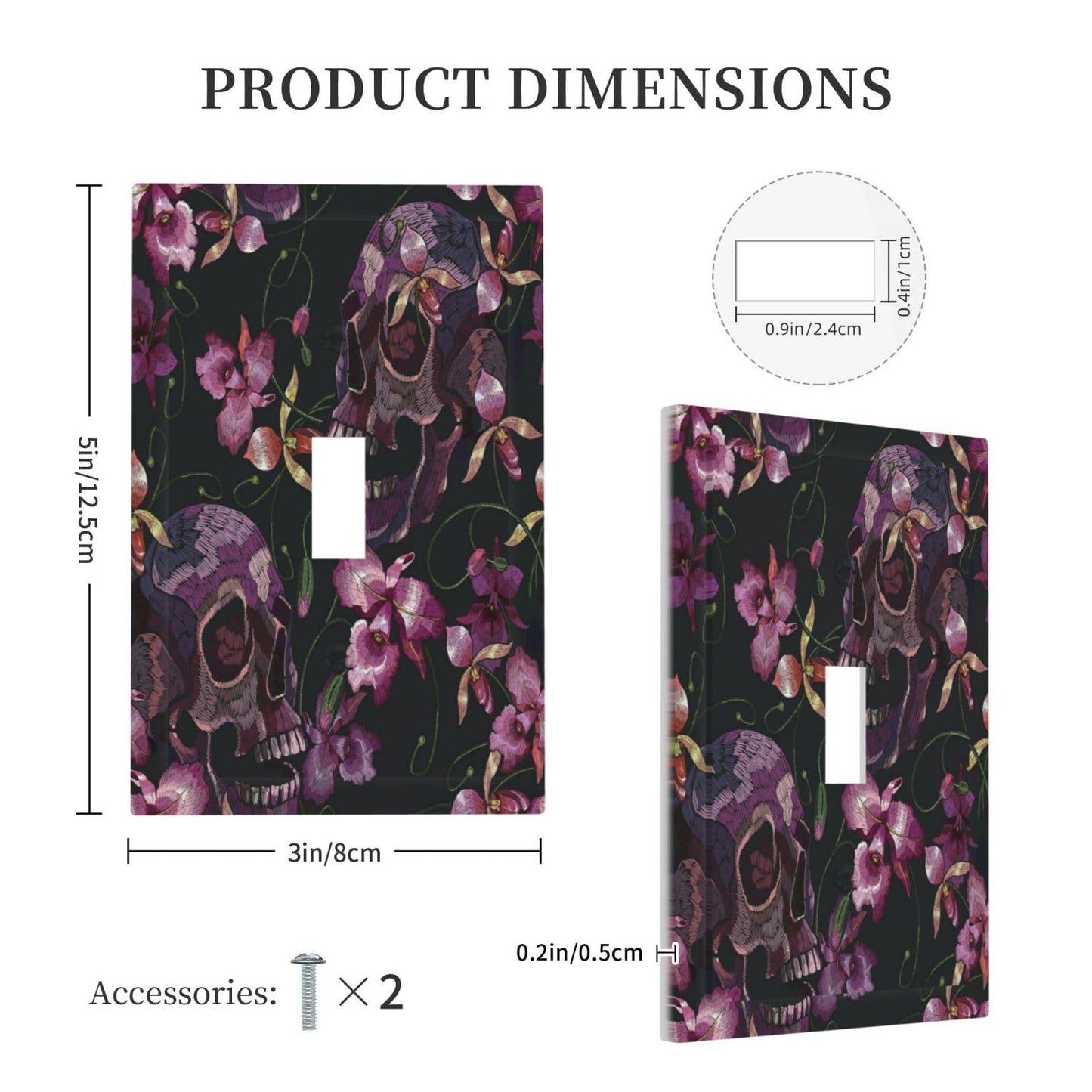 Gothic Purple Skull 1 Gang Light Switch Plate Single Toggle Wall Plate Cover Electrical Switchplate Faceplate Spooky Skeleton Goth Retro Flower Floral Halloween Plant Leaves Botanical Scary Room Decor