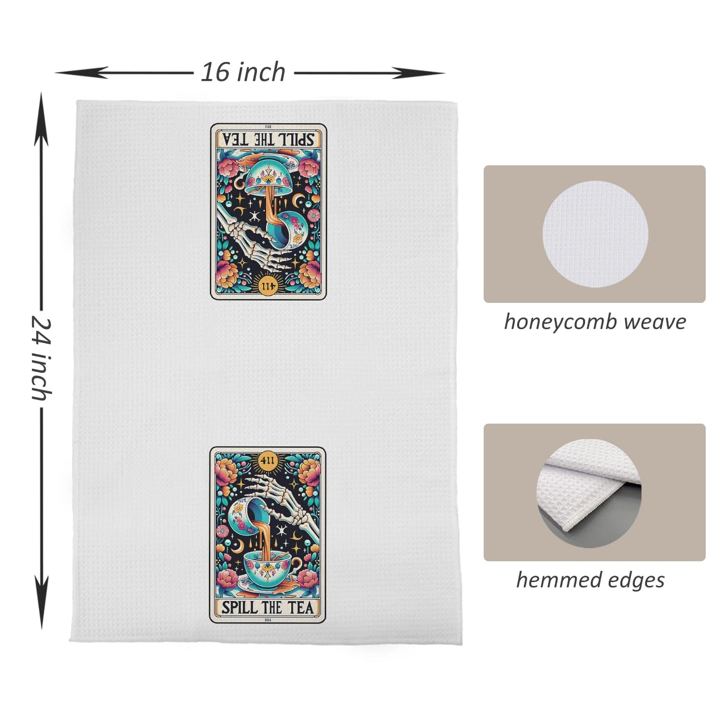 uinwk Spill The Tea Funny Tarot Card Kitchen Towels, Halloween Gothic Skeleton Kitchen Dish Towels, Gothic Kitchen Bathroom Decor, Halloween Skull Decorative Hand Towels for Bathroom 16x24 Inches