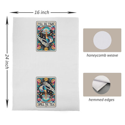 uinwk Spill The Tea Funny Tarot Card Kitchen Towels, Halloween Gothic Skeleton Kitchen Dish Towels, Gothic Kitchen Bathroom Decor, Halloween Skull Decorative Hand Towels for Bathroom 16x24 Inches