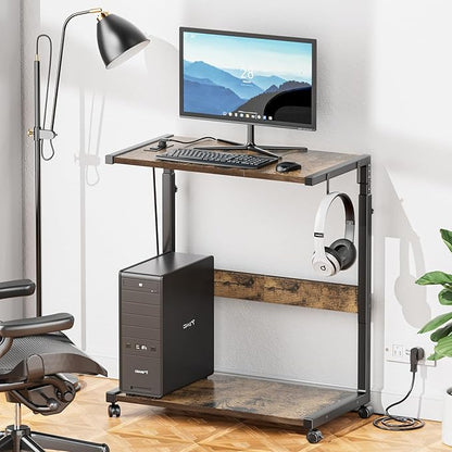JANE EYRE Computer Tower Stand - Adjustable PC Tower Stand with Charging Station CPU Holder with Wheels for Home Office Gaming, Upgraded Large Size 25.9" to 34.9" Height