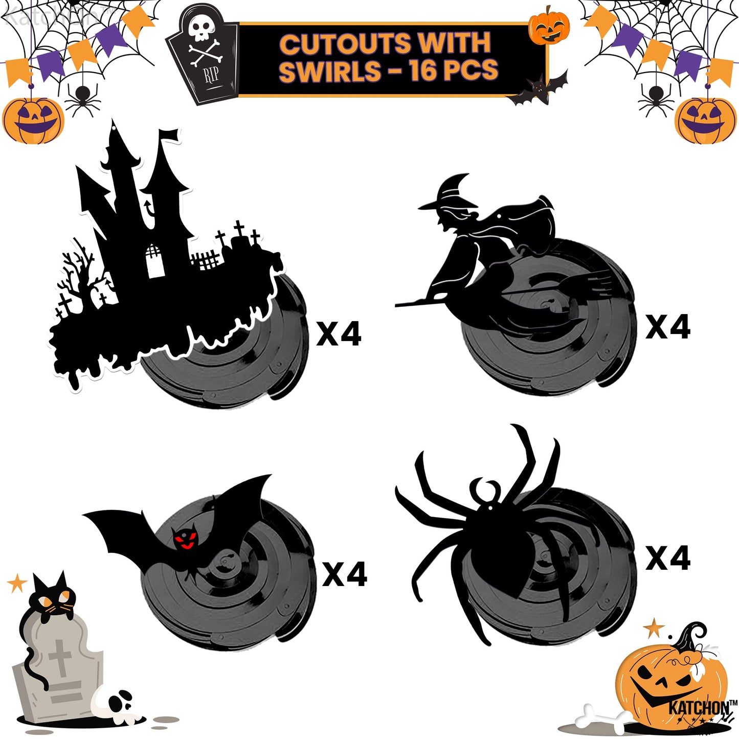 KatchOn, Scary Halloween Hanging Decorations - Large, Pack of 30 | Black Halloween Hanging Swirls for Halloween Ceiling Decorations | Halloween Swirl Decorations | Hanging Halloween Decorations Indoor