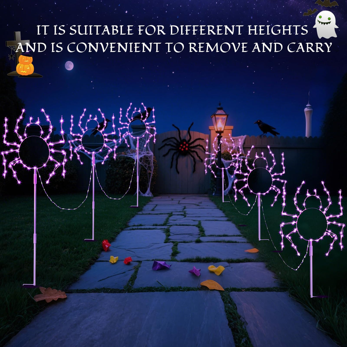 Outdoor Halloween Decorations Lights, 3PACK Hopolon Halloween Spider Pathway Lights 229LED Plug-in Purple Garden Light Walkway with 8Modes Timer Waterproof for Holiday Home Garden Yard Party Decor