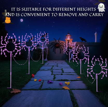 Outdoor Halloween Decorations Lights, 3PACK Hopolon Halloween Spider Pathway Lights 229LED Plug-in Purple Garden Light Walkway with 8Modes Timer Waterproof for Holiday Home Garden Yard Party Decor