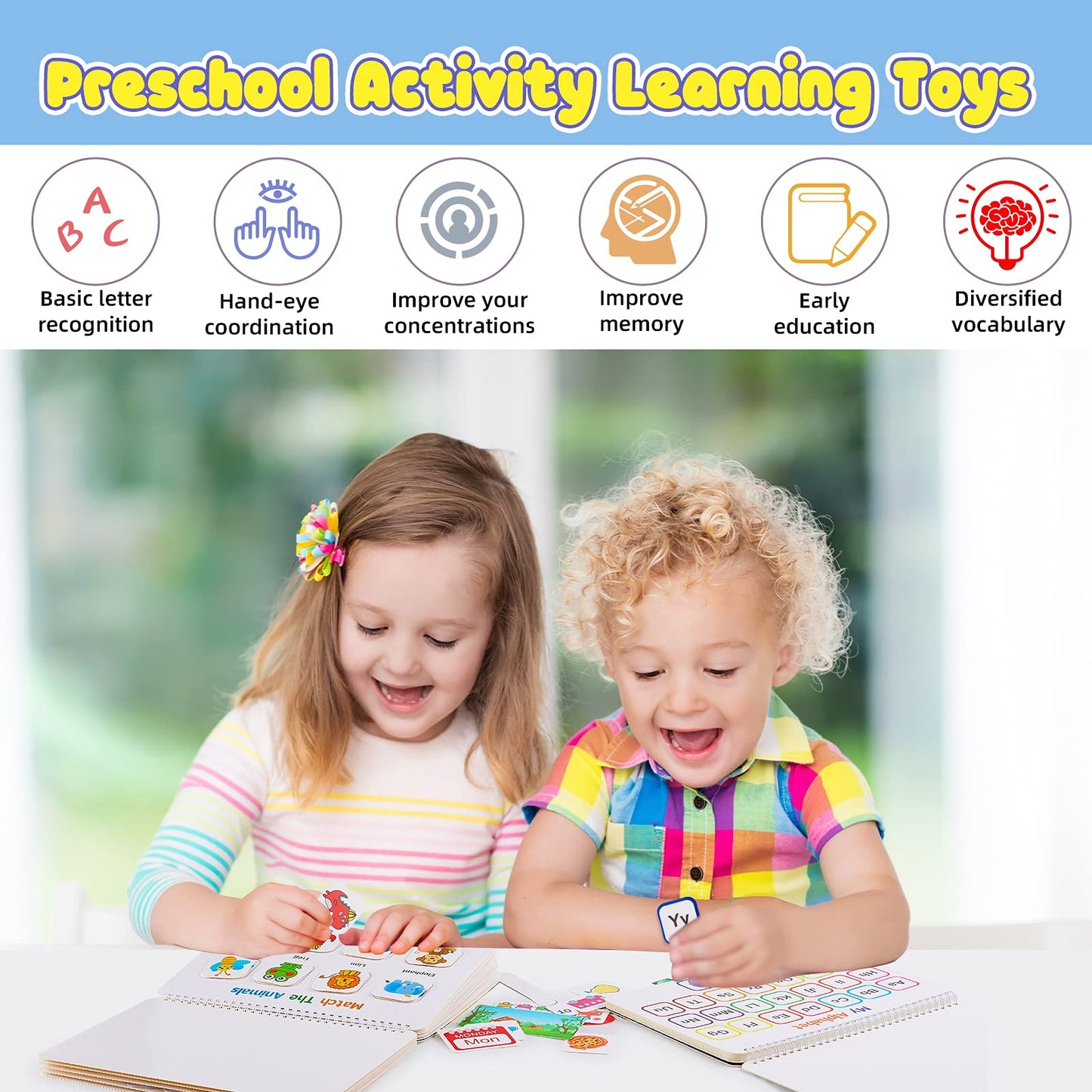 Huijing Montessori Preschool Learning Activities Busy Book - Workbook Activity Binder / Toys for Toddlers, Autism Learning Materials and Tracing Coloring Book