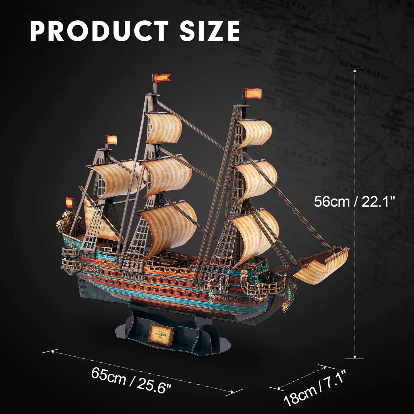 CubicFun 843659803 Boat San Felipe 1960, Spanish Ship, 3D Puzzle, Model Kit for Adults and Children, 248 Pieces, 240 min Assembly, Le