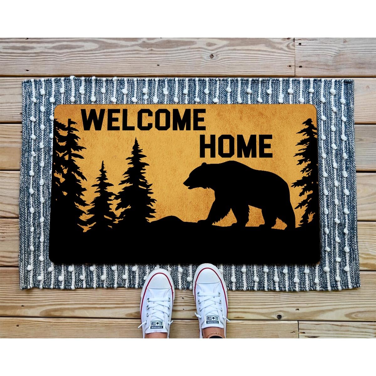 GXFC ZHAO Funny Welcome Doormat for Entrance Way Indoor Front Porch Decor Anti-Slip Rubber Rugs Novelty Prank Gift Mats 23.7"(L) x 15.9"(W) (Welcome Home Bear Moutain Advanture)