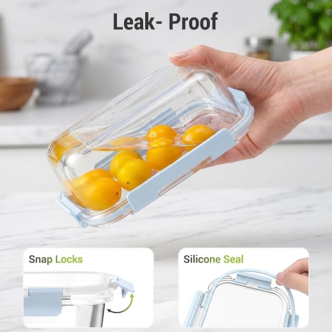 Dealusy 10 Sets (20-Piece) 4.5 Cup & 1.5 Cup Glass Food Storage Containers with lids, Airtight Leak-proof Glass Meal Prep Containers with Lids, Microwave Oven Freezer Dishwasher Safe, Blue
