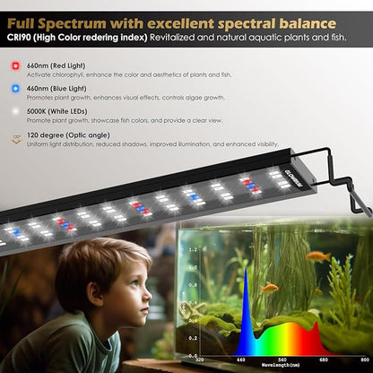 GLOWRIUM Aquarium Light, LED Full Spectrum Freshwater Fish Tank, infinitely dimmable, Fish Tank Light with auto-on/Off Timer (48-53 in)