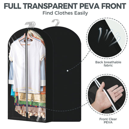 6 Pcs 40" Garment Bags for Hanging Clothes, Clear Suit Bags for Closet Storage Clothing Storage, Garment Bags Shoulder Covers with 4" Gussets for Coats, Jackets, Shirts and Sweater, Black
