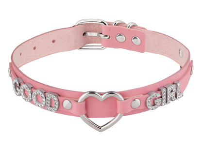 Sacina Gothic Punk Heart Letter Choker, Pink Choker, PU Leather Chocker Collar, Gothic Goth Necklace, Halloween Jewelry Gift for Women