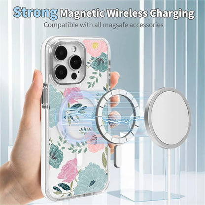 TAMEFOX for iPhone 15 Pro Max Clear Case, Campatible with Magsafe,Blue Red Camellia Soft TPU Slim Magnetic for Women Girl Protective Case for iPhone 15 Pro Max-6.7 Inch (White)