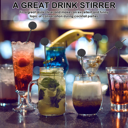 200 Pcs Cocktail Stirrers, 7.3 Inches Black Drink Stirrers Disposable Swizzle Sticks for Drinks Plastic Disc Top Mixing Rod for Coffee Milk Whiskey Beverage Bar