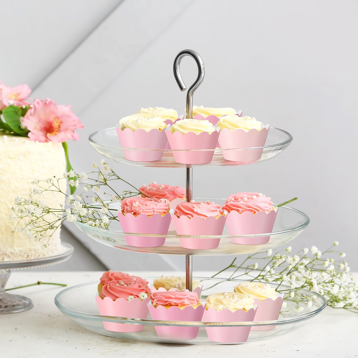 Vesici 100 Pcs Pink Cupcake Liner Pastel Cupcake Paper Wrappers Scalloped Baking Cups Bake Artistic Cake Cups Decoration for Mom Nurse Valentines Summer Wedding Birthday Tea Party Supplies