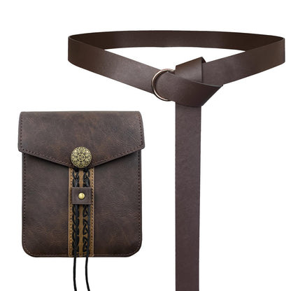 EpicCos 2 PCs Medieval Vintage belt Bag Set, Middle Ages Faux Leather Belt with Belt Pouch, Renaissance Costume Accessories (Brown A)