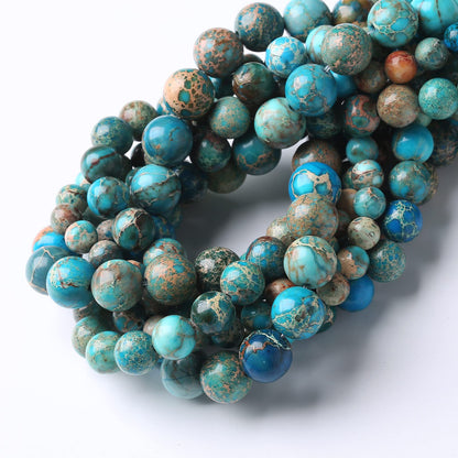 60PCS 6MM Natural Blue Imperial Jasper Stone Beads Round Shape Suitable for Jewelry DIY Bracelet 15 Inches