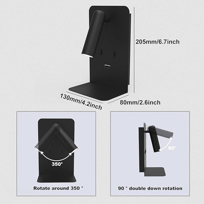 ZEROUNO Plug in Wall Sconce with Switch LED Bedside Lamp Bedroom Wall Mounted Reading Light with USB Port Wall Lighting 3000K（Black）
