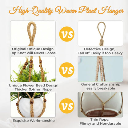 HOREAKHJ 35 Inch Macrame Plant Hanger, Large for up to 15 Inch Pot Extra Long Hanging Planter Holder Basket with Wood Beads for Indoor Outdoor Home Decor (Brown, 1-Pack)