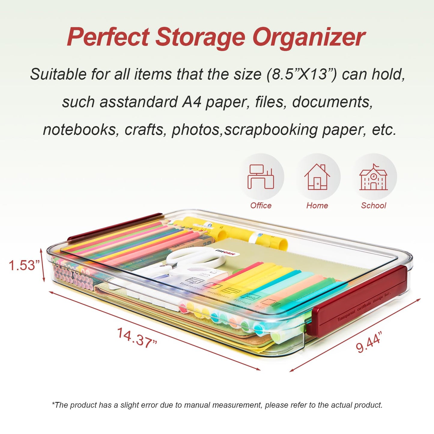 CATOOMUU A4 Storage File Box 9 X 13 Clear Stackable Slim Plastic Portable Project Case For Letter Paper Photo Documents Scrapbook, 3 Count