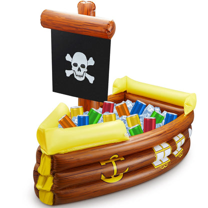 Cunhill Inflatable Pirate Ship Cooler Summer Inflatable Cooler for Birthday Gasparilla Party Decorations Pool Party Supplies Food Tray Beverage Serving Containers Ice Holder