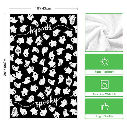 Juynyyn Black Ghost Spooky Halloween Kitchen Towels Dish Towels, 18x26 Inch Boo Decoration Hand Towels Set of 2
