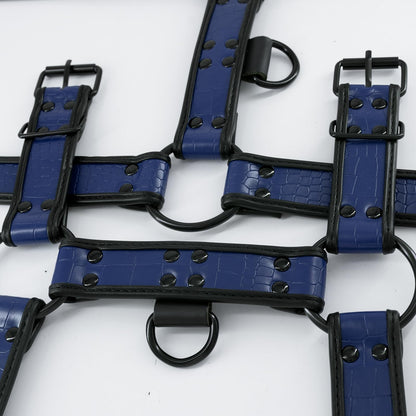 ZZRBVFH Men's PU Leather Body Harness with Crocodile Texture - Adjustable Fitness Vest for Gym, Motorcycle - Black/Red/Green/Blue (Blue)