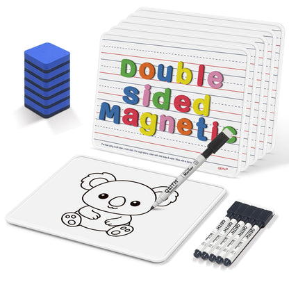Dry Erase Boards, 6 Pack 9”x12” Magnetic Double Sided Portable Personal Small Whiteboards with Lines, Include 6 Markers, 6 Erasers, 6 X 52 Foam Letters for Kids, Students, Teachers Classroom School