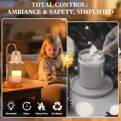 Candle Warmer Lamp Electric Timer: Dimmable Candles Warming Lamps - Height Adjustable Burner Jar - No Flame Scented Melts Wax - All Candle Jars Home Decor Table Light
