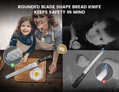 CoquusAid Bread Knife for Homemade Bread, 10.6 Inch Multifunction Serrated Knife, Razor Sharp Slicer, High Carbon German Steel Bread Cutter, Ergonomic Handle for Sourdough Turkey Fruit Cutting, Gift