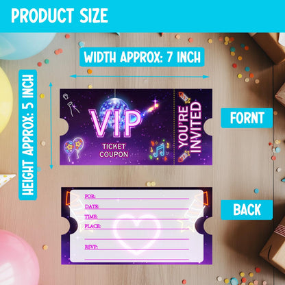 Doguiei Neon Vip Birthday Party Invitations, Purple VIP Invitations Card for Boys Girls (30 Cards & 30 Envelopes)