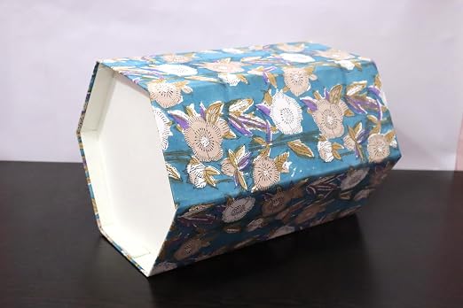 Generic 3.3 Gallon Cotton Hand Block Printed Paper Waste Basket |Small Decorative Trash Can for Housewarming Gifts in Living Room, Bedroom, Bathroom | Eco-Friendly, Plastic-Free (1, CREEM FLOWAR)