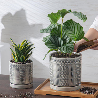 POITONRU Indoor-Outdoor Ceramic Plant Pots: 6 Inch Flower Pots with Drainage Hole & Saucer - Decorative Ceramic Pots for Plants Herbs Succulents - Home Garden Patio Lawn Use