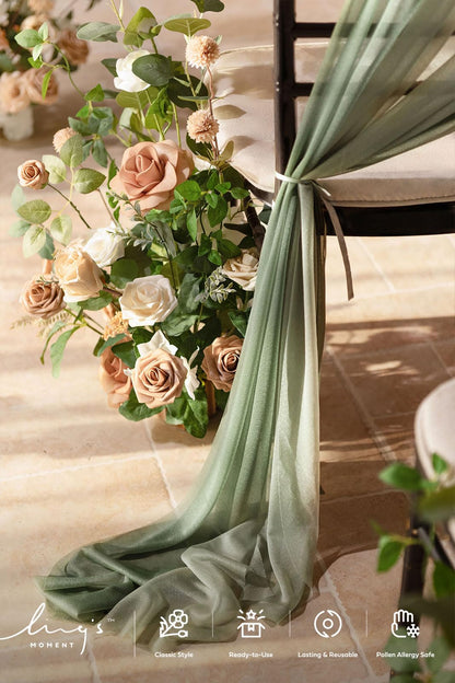 Ling's moment Wedding Chair Sashes Cover Aisle Decorations Draping Fabric Wrinkle-Free with Tie 16 Pcs Sage & Milky Green for Party Ceremony Reception Floral Arrangement Banquet Outdoor Decor