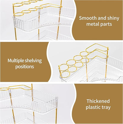 NATURE'S SOURCE Makeup Organizer for Vanity, 3-Tier Corner Bathroom Organizer Countertop with Makeup Brush Holder, Corner Counter Storage for Bathroom, Dresser, Kitchen（Clear