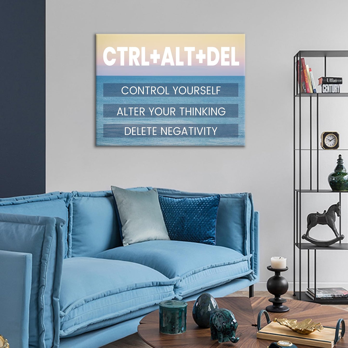 YSPCSUN Inspirational Posters for Office, Ctrl Alt Del Control Yourself Canvas Poster Single Panel Wall Decor for Home Office Dorm Classroom, Framed Canvas Art, 24x18inch