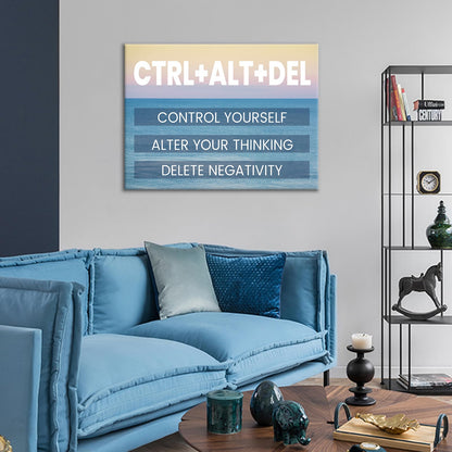 YSPCSUN Inspirational Posters for Office, Ctrl Alt Del Control Yourself Canvas Poster Single Panel Wall Decor for Home Office Dorm Classroom, Framed Canvas Art, 24x18inch