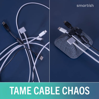 Smartish® Magnetic Cord Holder - Cable Wrangler Organizer with Magnet Clips for Charger Management on Desktop, Nightstand for USB-C + Lightning - No 2 Pencil Gray
