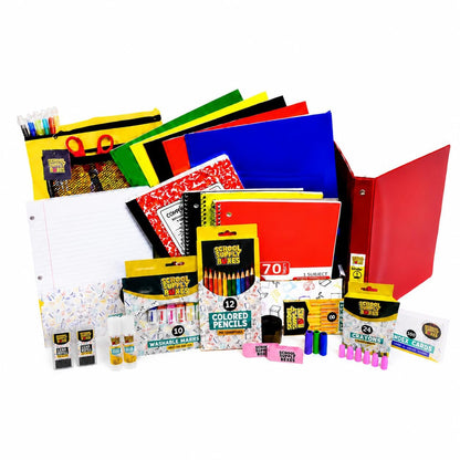 Elementary School Essentials Bundle | Case (4 Boxes) - 91 Pieces per Box | School Supply Boxes - Back to School Essentials | Includes Binders, Folers, Notebooks, Paper, Pencils, Pens, & More