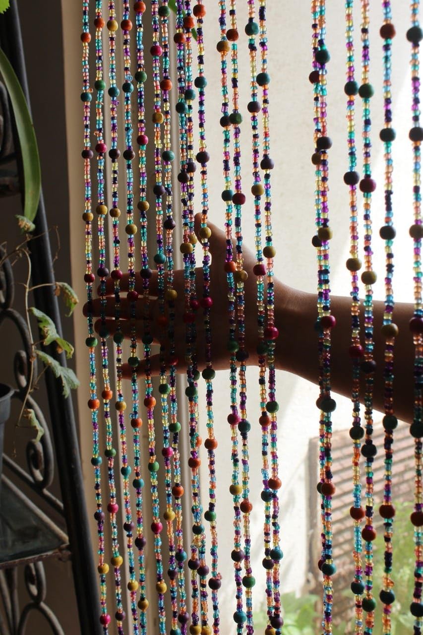 Mango Gifts Bohemian Hippy Beaded Curtain for Doorways Multicolour Glass Beads Strings for Window, Hallway Entrance,Wall Closet and Bedroom Decor 76" inch Length (25)